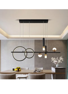 Buy Modern Wave Shape Pendant Light 45W LED Dimmable Chandelier Hanging Lighting Fixture With Remote Control Contemporary Black Chandeliers For Dining Room Restaurant Kitchen Island Table in Saudi Arabia