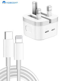 Buy iPhone Fast Charger USB C, 50W iPhone Charger Cable and Plug, Dual USB C Charger Plug with iPhone Fast Charger Cable, USB C Fast Charger Cable for iPhone 12/13/14/11 Pro Max, Pad Pro/Air, Galaxy etc in Saudi Arabia