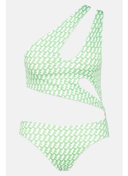 Buy Women Allover Print Padded One Piece Swimwear, Green/White in UAE