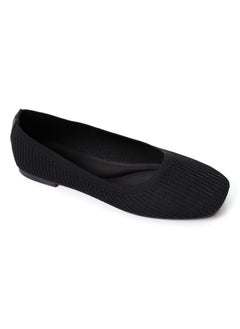 اشتري Slip On Ribbed Semi-Square Toecap Black Flats في مصر