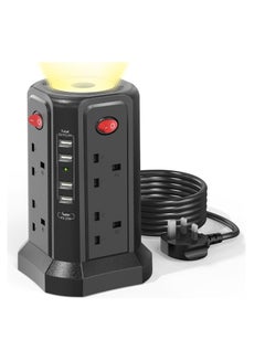 Buy Black Extension Lead with USB Solts and Night Light, 20W USB C Fast Charger, (13A 3250W)5 USB Ports & 8 Way Extension Tower, Surge Protection Extension Lead with 4 Switches, 3M Extension Cable in UAE