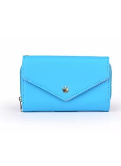 Buy Women PU Leather Zipper Wallet Multi-layer Coin Purse Blue in UAE