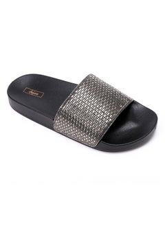 Buy Slip On Black & Silver Comfy Rubber Slippers in Egypt