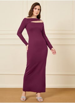 Buy Asymmetrical Neck Long Sleeve Maxi Dress in Saudi Arabia