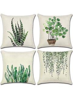 Buy Pillows Set of 4 Decorative Throw Pillow Covers 45 x 45 cm, Green Leaf Waterproof Cushion Covers, Outdoor Cushion Cover Decorative Couch Pillows in UAE