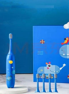 Buy Children's Electric Toothbrush Super Soft Waterproof Teeth Cleaning Artifact Battery Powered (4 Heads) with Stand in UAE