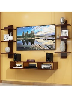 Buy Wooden Twist Wall Mounted TV Unit Cabinet Wall Shelf for Living Room (Brown) in UAE