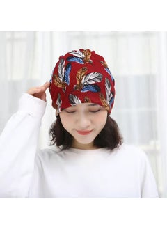 Buy New Womens Snood Scarf Convertible Twist CapRed background feather Red background feather in Saudi Arabia