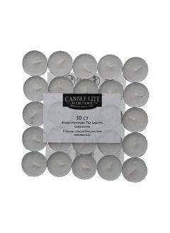 Buy 50-Piece Multi-Purpose Unscented Tea Light Candle White and Silver 19.685 x 19.685 x 2.54 cm 1261595/4231595 in Saudi Arabia