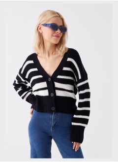 Buy Striped V-Neck Cardigan in Saudi Arabia