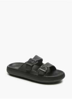 Buy Textured Slip-On Sandal with Buckle Detail in Saudi Arabia