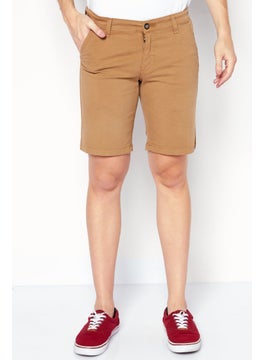 Buy Men Slim Fit Plain Basic Short, Beige in UAE