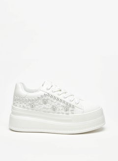 Buy Women's Embellished Chunky Sneakers with Lace-Up Closure in UAE