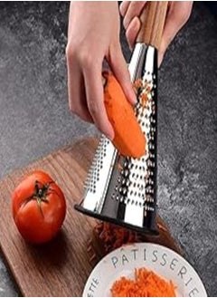 اشتري Triangular Grater with Conical Wooden Handle, Stainless Steel Body, Anti-Slip Silicone Base, 3 Grating Surfaces, Now in 床 Cutout في مصر