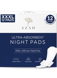 Buy Azah XXXL Pads for Women (12 Pads) | Leak Proof Night Pads for Heavy Flow | Overnight Protection | Extra Long and Wide Back | Rash Free Sanitary Pads and Maternity Pads in UAE