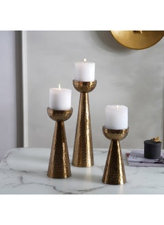 Buy Libra Metal Pillar Candle Holder 12.3X12.3X44Cm- Gold in UAE