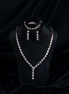 Buy Fashionable Bridal Zirconic Platinum Wedding Set Necklace, Earring, Bracelet, and Ring Size 9/19 in Egypt
