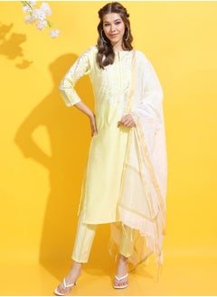 Buy Floral Print Straight Kurta and Straight Leg Pant with Dupatta Set in Saudi Arabia