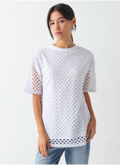 Buy Women's Polyester Perforated t-shirt Loose Fit White in UAE