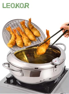 Buy Deep Fryer Pot, 3.4L Japanese Tempura Deep Fryer Pot, 304 Stainless Steel Frying Pot With Thermometer, Lid, and Oil Drip Drainer Rack - Ideal for Kitchen French Fries, Chicken, Fish, and Shrimp in Saudi Arabia