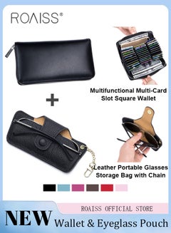 Buy Unisex Wallet and Cable Organizer Set Genuine Leather Accordion Wallet with Multiple Card Slots and Passport Holder and Leather Sunglasses Case with Hanging Chain for Sunglasses Storage in UAE