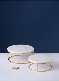 Buy Round Marble Tray Stand Set Of 2 Pcs White in UAE