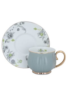 Buy A set of light gray and gold porcelain coffee cups and saucers, 12 pieces in Saudi Arabia