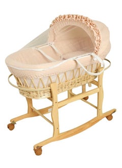 Buy 2 in 1 Infant Wicker Moses Basket Waffle Bedding Cot and  Rocking Stand with Wheels For Newborn in Saudi Arabia