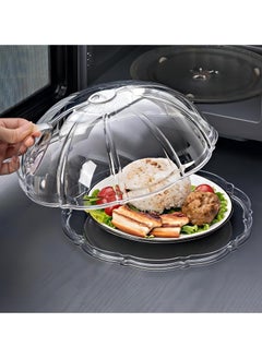 Buy Microwave Splatter Cover & Tray Fully Protect Food Splashes, Receiving Water Steam Preventing food From Drying out, Dish Bowl Plate Serving Lid With Handle, Clear Saft Plastic in UAE