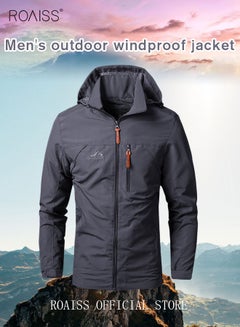 Buy Men'S Casual Loose Windproof Jacket Solid Sports Hoodie Lightweight Outdoor Hiking Zipper Jacket in Saudi Arabia