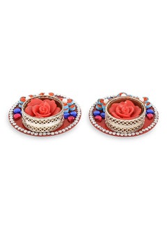 اشتري 2-Piece Floral Paper Quilling Diya Set with Rose Candles, Red & Blue في الامارات