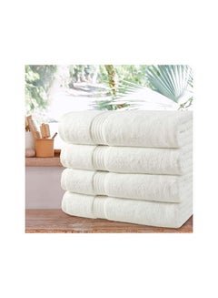 اشتري Comfy White Set Of 4- 70 X 140 Cm Highly Absorbent Combed Cotton Quick Dry Bath Towel Hotel Quality في الامارات
