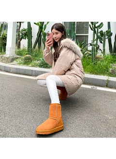 Buy 2024 Womens Leather Snow Boots Comfortable Warm Winter FlatCHESTNUT CHESTNUT in Saudi Arabia