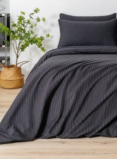 Buy Premium Single size 4-piece bed linen, satin striped, black color. in UAE