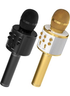 Buy 2-Pack Wireless Bluetooth Karaoke Microphones - Portable Handheld Mic with Speaker, Great for All Ages (Black & Gold) in UAE