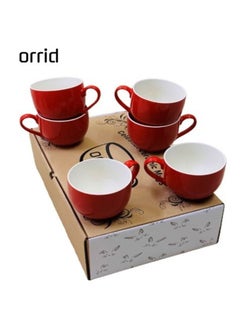 Buy Set of 6 Red Coffee Mug, Celestial Ceramic Coffee Mugs with Handle, Big Coffee Mugs for Coffee, Tea, Soup, Shakes, etc. Outside Red and Inside White (600 ml or 20 oz). in UAE