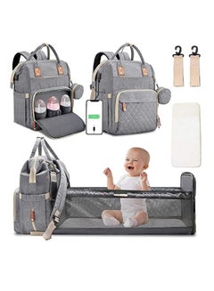 Buy 3 in 1 Diaper Bag Backpack with Changing Station Portable Baby Bag Foldable Baby Bed Back Pack Travel Waterproof Large Travel Bag with USB in Saudi Arabia