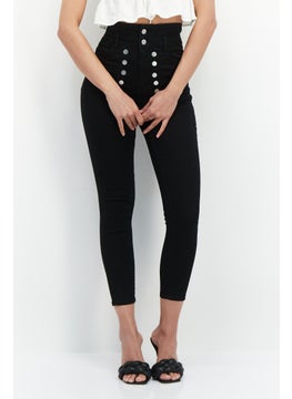 Buy Women Slim Fit Solid Stretchable Jeans, Black in UAE