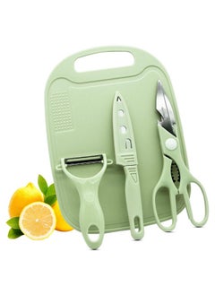 Buy Travel Cutting Board Set, 4 Pcs  Portable Mini Camping Plastic Cutting Board Set & Stainless Steel Knife with Sheath, Fruits & Vegetable Peeler Scissors (Green) in Saudi Arabia