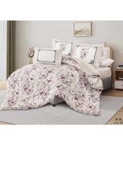 Buy King Size 6 Piece Duvet Cover Set Contemporary Leaf Print Bedding Sets, Smooth Cotton Material Modern Geometric Print in UAE