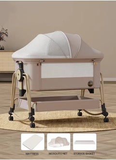 Buy Baby Bassinet, Bedside Sleeper for Baby, Easy Folding Portable Crib with Storage Basket for Newborn, Bedside Bassinet, Comfy Mattress/Travel Bag Included,Adjustable Height Soft Mattress with Swivel Wheels mosquito net in Saudi Arabia