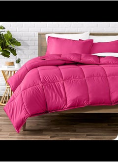 Buy Cotton - Plain - 3 Pieces Heavy Comforter Set - 3.6Kgs - Down Alternative Filling - (For Matress 160cm/180cm) - Size (230cm x 240cm) + 2 Pillow Case Covers (50cm x 70cm) - Fushcia in Egypt