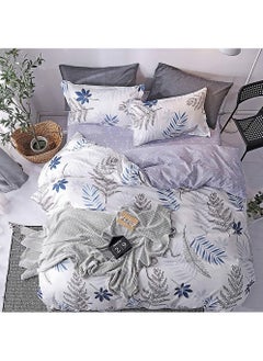 Buy Comforter Set 6 PCS Single Size Include 1 Soft & Lightweight Comforter With 1 Fitted Sheet and 4 Pillowcases 400 TC Tropical Bedding White Color with Blue & Grey Plant Print in UAE