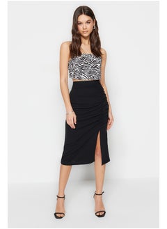 Buy Black Drape and Slit Detailed Crepe Midi Knitted Skirt TWOSS23ET00316 in Egypt