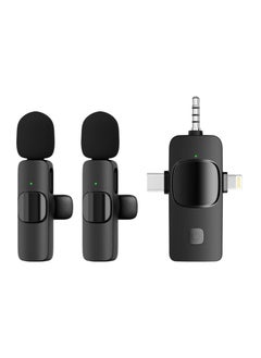 اشتري Dual Wireless Microphone for All Smartphones (Android + iOS) iPhones Laptops Desktops BT Speakers and Cameras Mic for YouTube Videos Reels Podcast Interviews Online Teaching Vlogs (Black) في السعودية