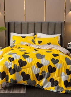 Buy Reversible Comforter set of 4 pieces 220*240cm, Yellow Color with Heart Design. in UAE