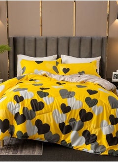 Buy Reversible Comforter set of 4 pieces 220*240cm, Yellow Color with Heart Design. in UAE