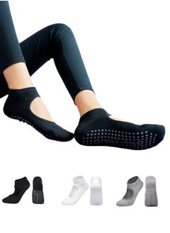 Buy 3 Pairs Pilates Grip Socks for Women,Non Slip Yoga Socks in UAE