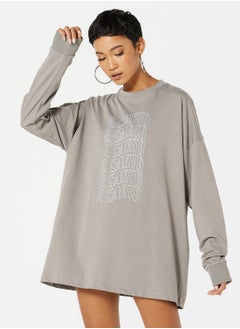 Buy Wave Graphic Oversized T-Shirt Dress in UAE