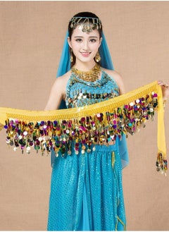 Buy Colorful Sequin And Coins Pendant Waist Chain Skirt Sparkly Belly Dance Tassel Waist Wrap Belt Skirts Party Rave Costume Yellow Mix in UAE